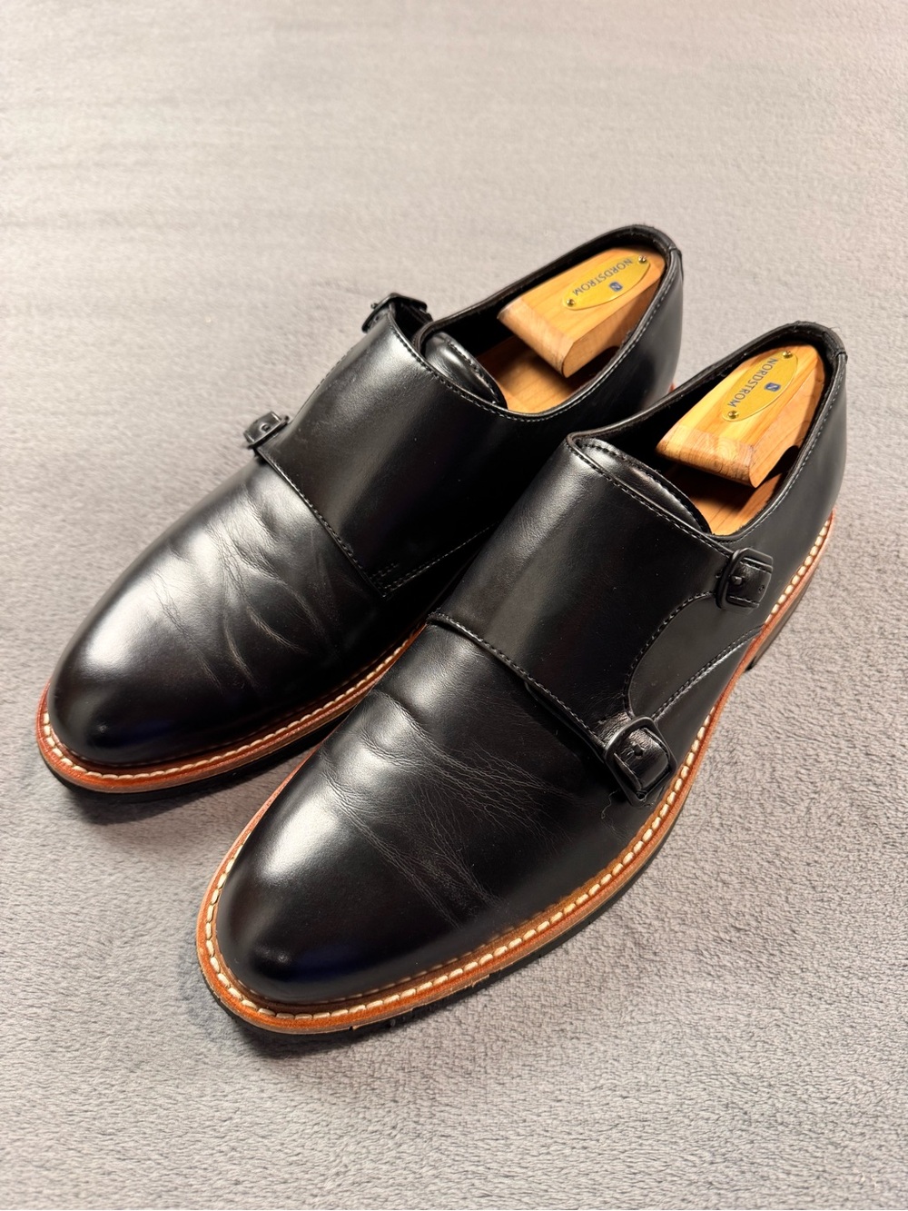 Kenneth Cole Reaction Klay Flex Black Leather Double Monk Strap Oxfords